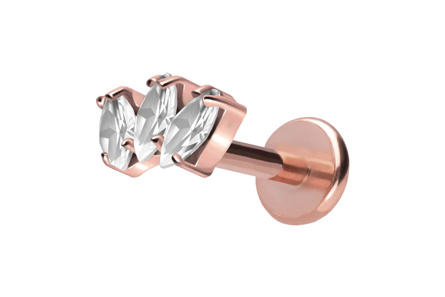 Titan Labret Piercing mit Push Fit 3 KRISTALLTROPFEN